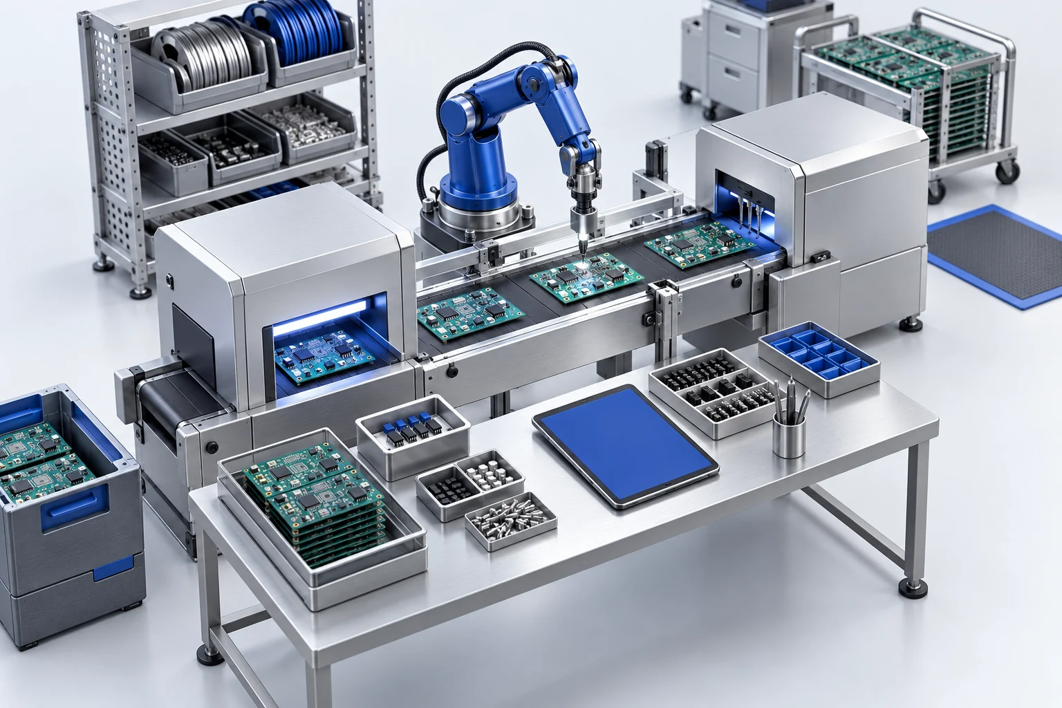 Illustration einer Elektronikfertigung mit Materialbereitstellung